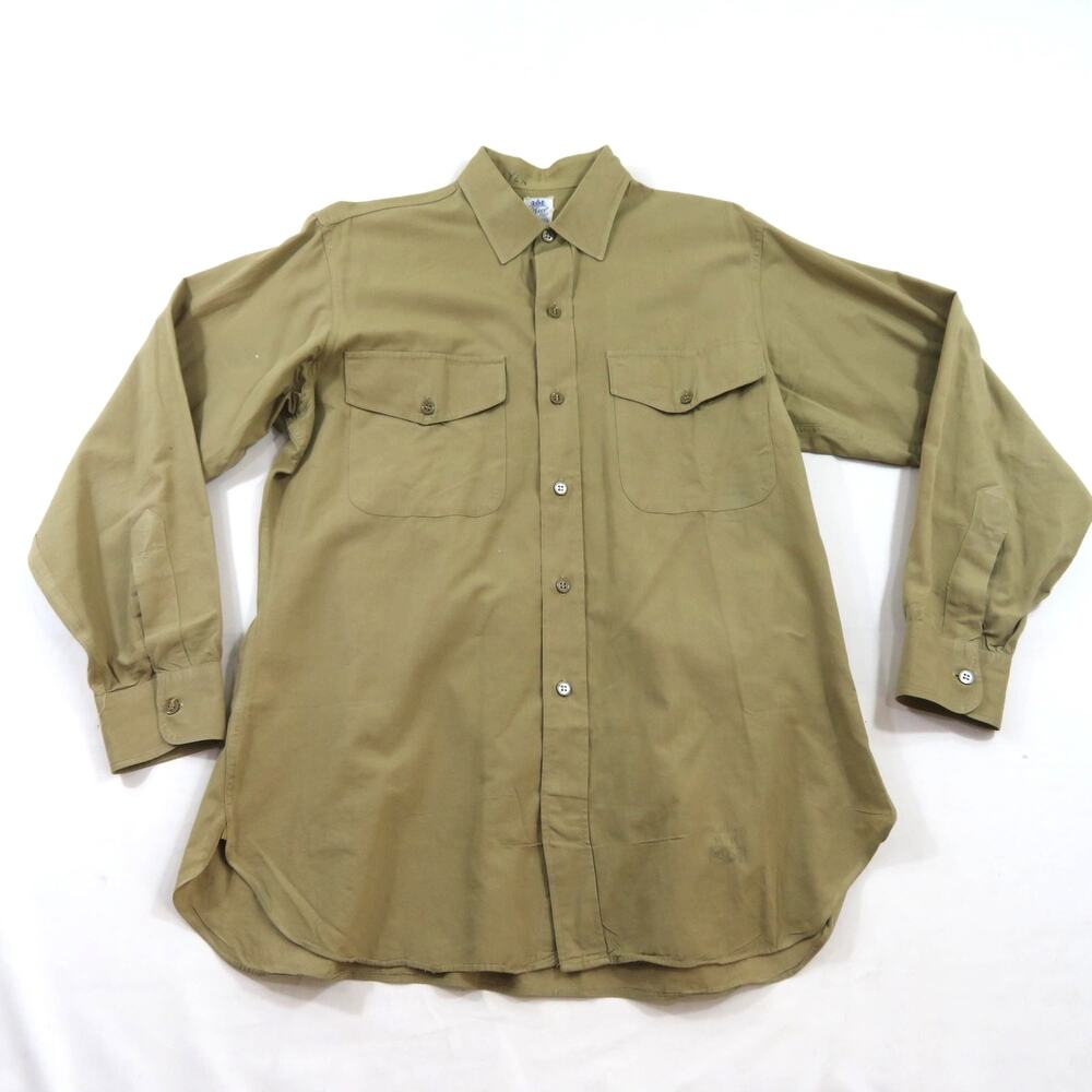 Elbeco Sanforized Shirt, Officers Military Utility Uniform Khaki Sz 16 40s/50s
